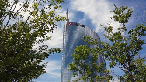 Europe, Italy , Milan July 2021 - Unicredit tower is a ecologic sostenibile skyscraper headquarter of Unicredit bank 