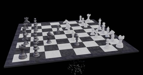 Chess board with moving pieces. Start of the famous game called "Evergreen". 3d rendering.