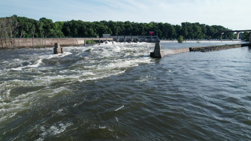 Fox River in Appleton, WI flowing rapidly after heavy rains