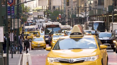 New York , NY , United States - 07 12 2019: People And Traffic In Manhattan, New York City, U.S.A.