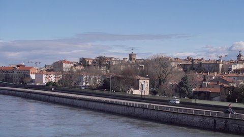 Static Shot Of The Rhone River, The Highspeed Motorway and Valence City in the Background