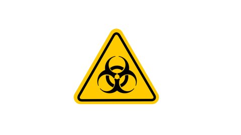 2D Animated Biohazard danger sign warning black and yellow signs in triangle shape. A biological hazard vector symbol isolated on white background.
