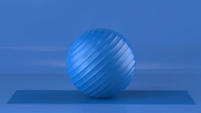 3d rendering blue fitness ball blue yoga mat and blue background 4k footage