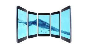 Creative video of smartphones with water wave slow motion video on their screens.