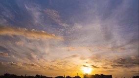 Soft peach pink color sunset(sunrise) sky. Aerial view footage B roll landscape background in warm weather summertime. sunrise through silhouette building. colorful morning sky in the atmosphere