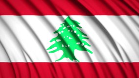 Lebanon flag in motion. National background. Smooth waves of fabric. 4K video. 3D render. 