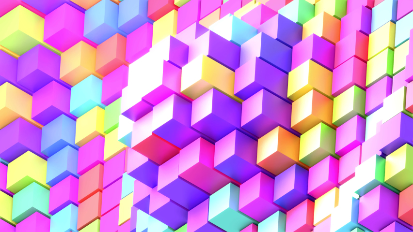 Looped 4K abstract flowing rainbow cubes animation. Royalty-Free Stock Footage #1076080886