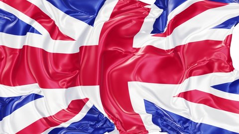 Realistic 3D animation of the national flag of the United Kingdom of Great Britain and Northern Ireland fly away opener rendered in UHD with alpha matte