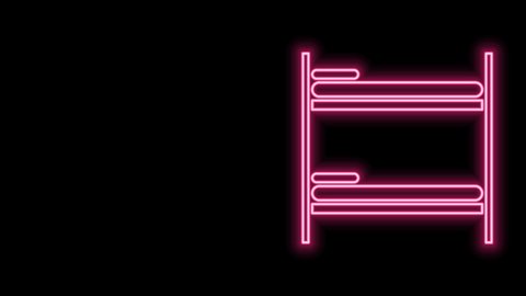 Glowing neon line Bunk bed icon isolated on black background. 4K Video motion graphic animation.
