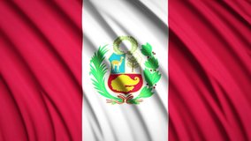 Peru flag in motion. National background. Smooth fabric waves. 4K video. 3D rendering.