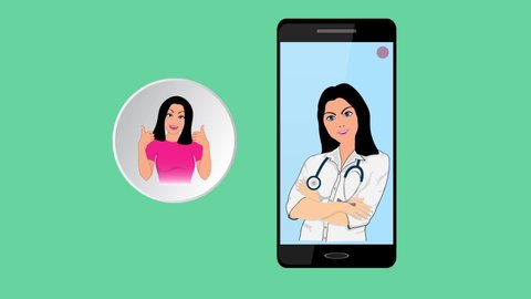 Doctor and patients. Online consultation. Animation on a green background.