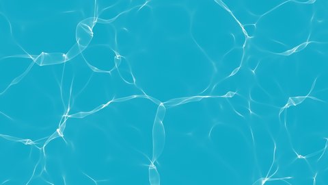 Water caustics Background. Organic abstract white caustic water liquid ripple texture pattern on a blue minimalist background. Pure, clean blue water in the pool.  3D Animation loop. 4K