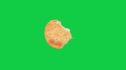 Stop motion animation Moving and disappearing Biscuits Cookies on chroma key green screen background. Alpha Channel.