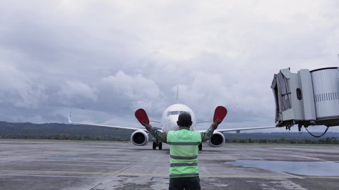 Aceh Besar, Aceh, Indonesia - 11052020 : Garuda Indonesia airplane taxiing at Sultan Iskandar Muda International Airport