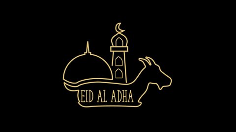 Eid al-adha motion animation, golden Eid al-adha illustration on black background. eid al adha social media post