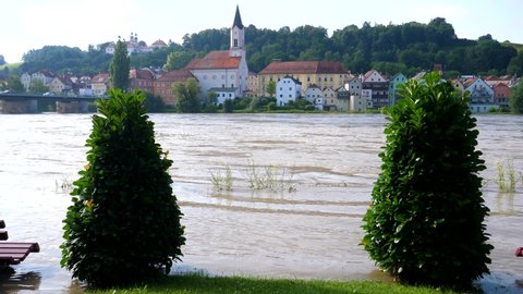 PASSAU - July 19th, 2021: Flood after heavy rains in Passau, Bavaria, Germany