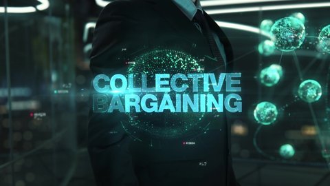 Businessman with Collective Bargaining hologram concept