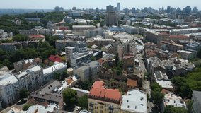 Kiev Ukraine city on a flight at a height panorama of multistory buildings top view