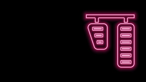 Glowing neon line Car gas and brake pedals icon isolated on black background. 4K Video motion graphic animation.