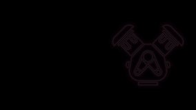 Glowing neon line Car engine icon isolated on black background. 4K Video motion graphic animation.