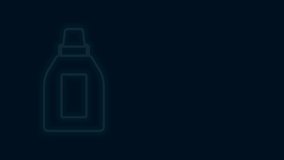 Glowing neon line Plastic bottle for laundry detergent, bleach, dishwashing liquid or another cleaning agent icon isolated on black background. 4K Video motion graphic animation.