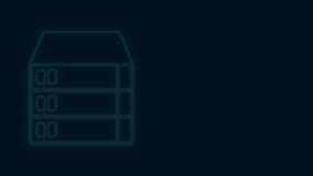 Glowing neon line Server, Data, Web Hosting icon isolated on black background. 4K Video motion graphic animation.