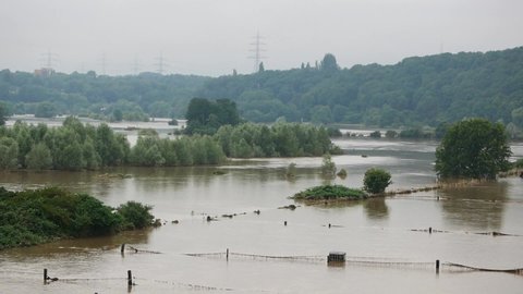 Ruhr near the citys Hattingen and Bochum in Germany during the July floods in 2021, the river overflowed its banks and is now almost 2 kilometers wide, in normal times only about 30 to 50 meters