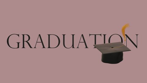 GRADUATION word animation and graduation cap.
