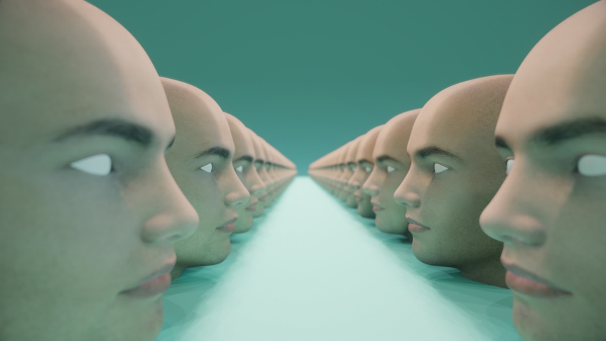 Row of Heads Staring at Each Other. Concept of Debate, Conflict, Oppression, Clash of Opinions