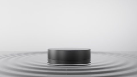 Black water wave. 3d empty pedestal. Presentation commercial product display stand, showcase. Looping animation background, blank mockup scene
