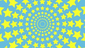  Blue animated footage with yellow stars: blue background rotating radial rings of yellow stars. Background for children's video, website or cartoon.