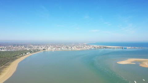 The bay of the Orne in Ouistreham at the edge of the Channel Sea in Calvados, in Normandy, in France and in summer.