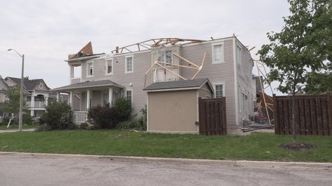 Barrie, Ontario, Canada July 2021 Barrie storm and Tornado destruction in residential area from EF-2 twister
