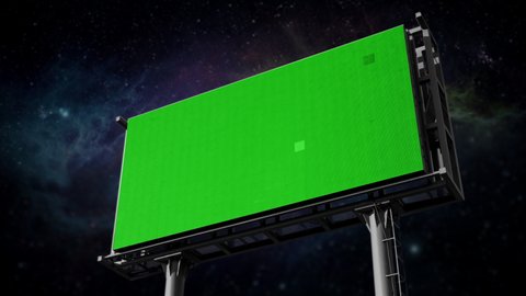 Green Screen Billboard Advertisement In Space Cosmos. Huge green screen advertisement outdoor with the milky way in the background. Pre keyed
