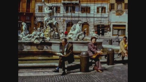 ROME, ITALY 28 APRIL 1974: Piazza Navona or Navona square in Rome in 70's
