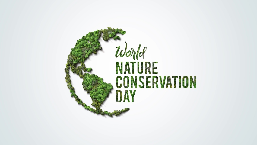 World Nature Conservation Day concept. Green World Map- 3D tree or forest shape of world map isolated on white background. Green Planet Earth Day or Environment day Concept. World Forestry Day. | Shutterstock HD Video #1076205407