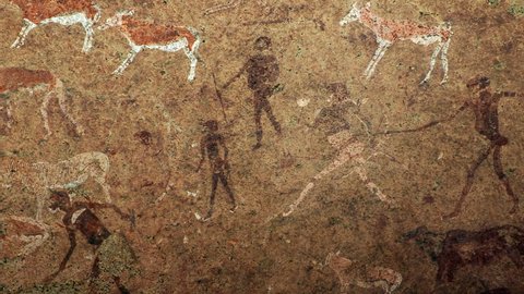 Ancient prehistoric cave painting known as the White Lady of Brandberg dating back at least 2000 years and located at the foot of Brandberg Mountain in Damaraland, Namibia, Africa. 