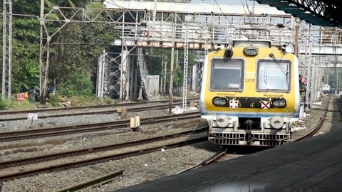 MUMBAI-INDIA - October 27, 2020: Mumbai local train passes at Dadar station in Mumbai.