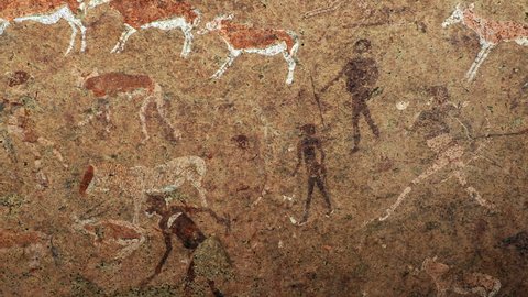 Ancient prehistoric cave painting known as the White Lady of Brandberg dating back at least 2000 years and located at the foot of Brandberg Mountain in Damaraland, Namibia, Africa. 