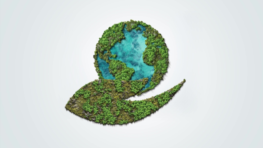 World Nature Conservation Day concept. Green World Map- 3D tree or forest shape of world map isolated on white background. Green Planet Earth Day or Environment day Concept. World Forestry Day. | Shutterstock HD Video #1076209382