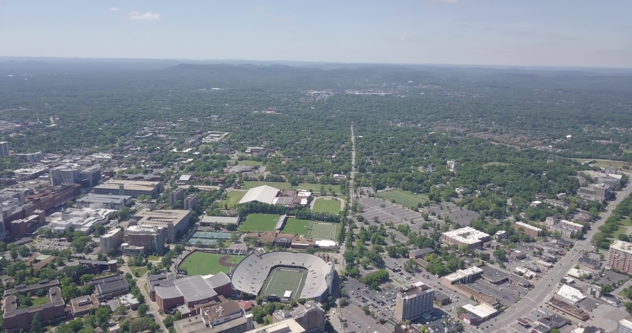 An aerial drone flight over the Parthenon in downtown Nashville, Tennessee.