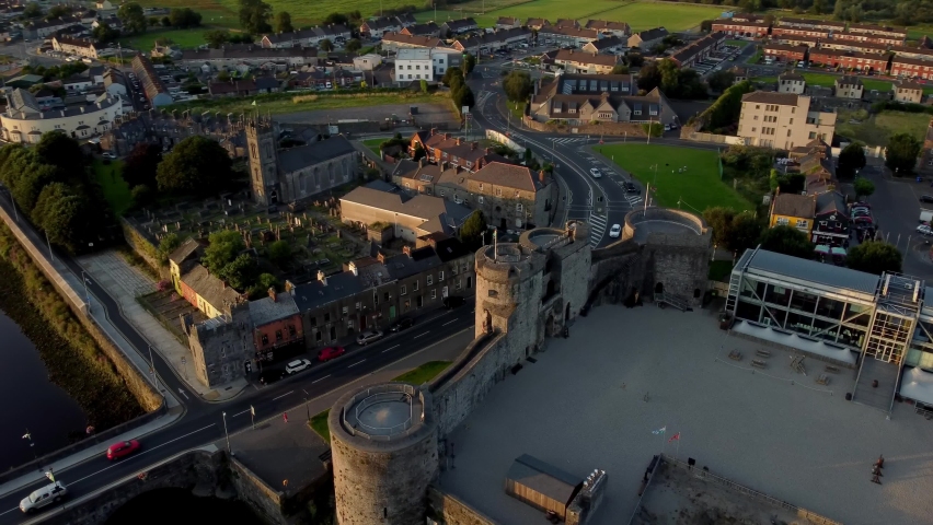 Drone view of the castle in Limericl Royalty-Free Stock Footage #1076219504