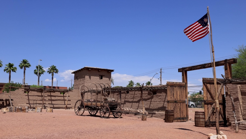 Sunny view of the Old Las Vegas Mormon Fort State Historic Park at Nevada