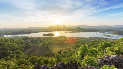 Sunset time lapse with a view of Phu Sub Lhek, Lop Buri, Thailand. High Dynamic Range Imaging, landscape, nature background