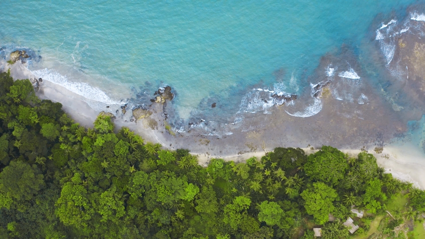 Blue Sea Costa Rica beach coast aerial view Los Cedros beach Montezuma  Royalty-Free Stock Footage #1076232353