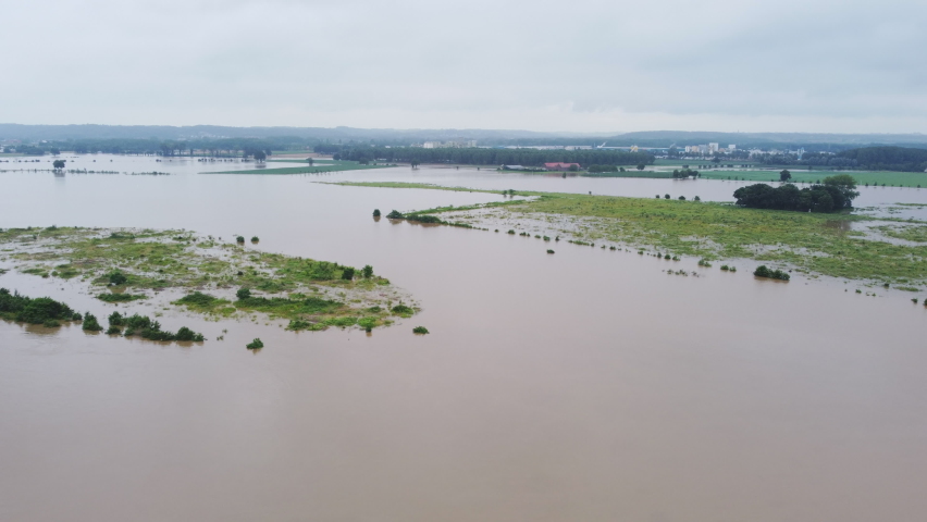 Meuse River Overflows To The Nearby Towns Causing Devastating Flood In Belgium. aerial | Shutterstock HD Video #1076232749