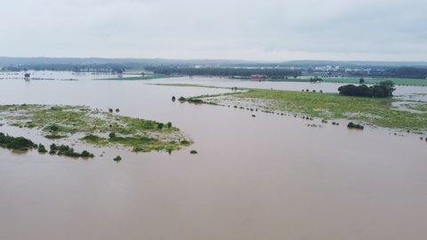 Meuse River Overflows To The Nearby Towns Causing Devastating Flood In Belgium. aerial