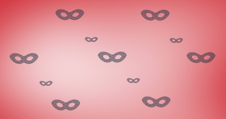 Animation of carnival mask repeated on red backgroud. fashion and accessories background pattern concept digital animation.