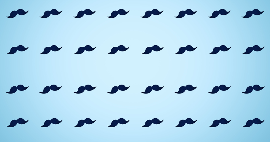 Animation of blue moustache repeated on blue backgroud. fashion and accessories background pattern concept digital animation.