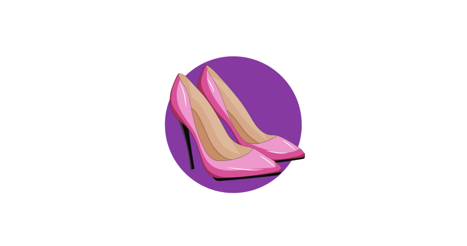 Animation of pink high heels on white backgroud. fashion and accessories background pattern concept digital animation.